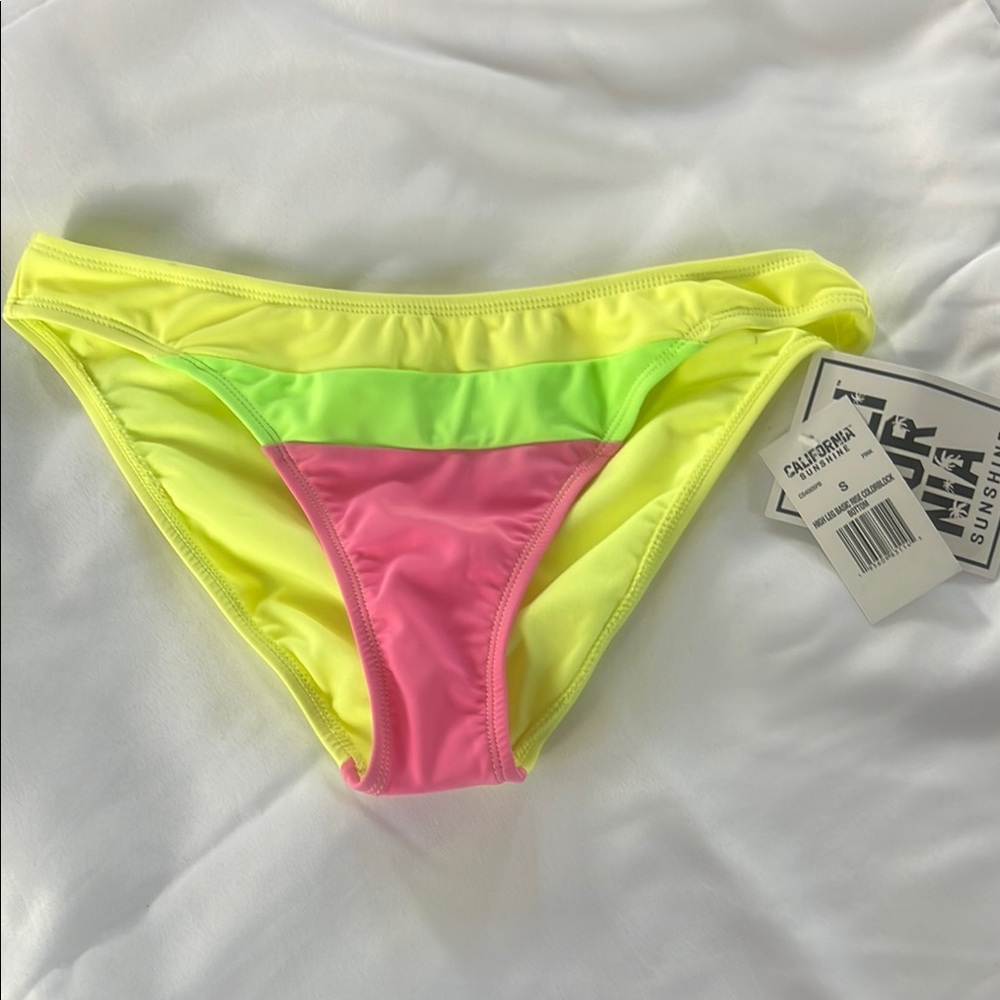 California Waves Neon Yellow and Pink Bikini Bottom